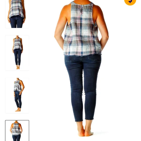 NWT Cloth & Stone sz XS/S Blue & Pink Plaid Linen Blend Swing Tank - Picture 2 of 12